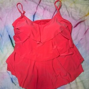 Aqua Green Vibrant Hot Pink Tiered Tankini Swim Top Size XL